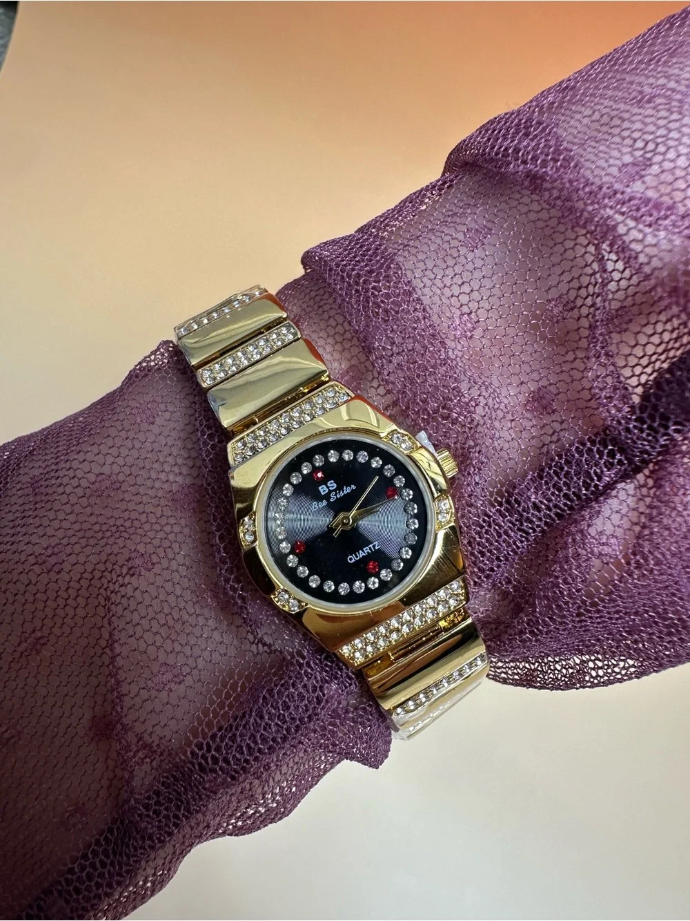Gold-Tone Quartz Fashion Smartwatch with Black Dial